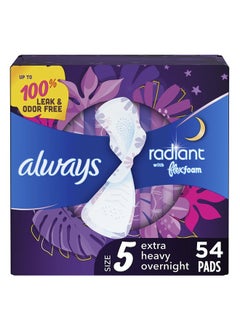 Buy Radiant Feminine Pads For Women, Size 5 Extra Heavy Overnight Pads, With Flexfoam, With Wings, Light Clean Scent, 18 Count x 3 Packs (54 Count total) in UAE