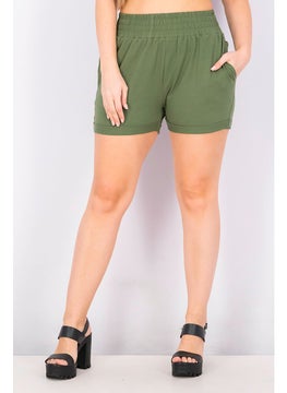 Buy Women Plain Pull On Short, Olive in Saudi Arabia