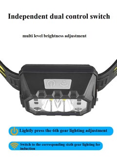 Buy Rechargeable Headlamp with High Lumens Waterproof with Dual Side Wide LED and Motion Sensor for Camping, Cycling, Hiking, Backpacking, Fishing in Egypt