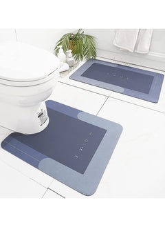 Buy 2Pcs Ultra Soft Napa Skin Bath Mat and U-Shaped Toilet Rug, Water Absorbent and Non Slip Shower Bath Rug for Bathroom, Tub and Shower,50 * 80+50 * 60cm (Dark blue) in UAE