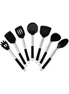 Buy Silicone Kitchen Cooking Utensil Set, 7PCS Kitchen Utensils Spatula Set with Stainless Steel for Nonstick Cookware, BPA Free Non Toxic Cooking Utensils, Kitchen Tools Gift (Color : Black) in Saudi Arabia