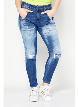 اشتري Women Regular Fit Washed Stretchable Denim Jeans, Blue في الامارات