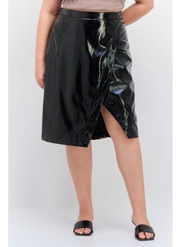 Buy Women Plus Size Plain Wrap Skirts, Black in UAE