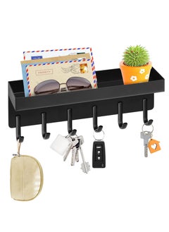 اشتري Wall Key Holder, Magnetic Key Rack with 6 Key Hooks, Stainless Steel Key Hook with Tray for Entryroom, Mudroom, Hallway, Kitchen, Office (Black) في السعودية