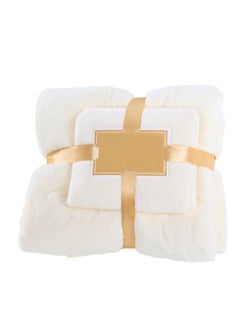 Buy Towel Set of 2 Pcs, Solid Absorbent Microfiber, Off White color in UAE