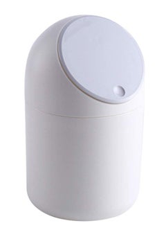 اشتري Mini Desktop Trash Can,  Plastic Swing Lid Countertop Trash, Tiny Desktop Waste Garbage Bin for Home, Office, Kitchen, Vanity Tabletop, Bedroom, Bathroom (White) في السعودية