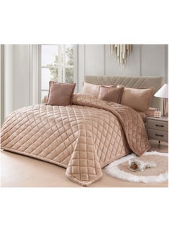 Buy Winter quilt set, two-sided system, velvet face and soft fur side, 6 pieces, light fixed filling, quilt size 220 x 240 cm in Saudi Arabia