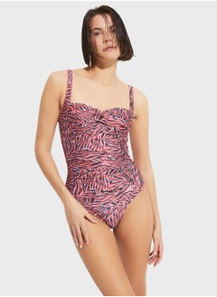 Buy Floral Print Drap Detail Swimwear in UAE