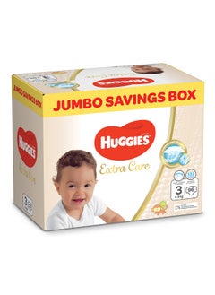 اشتري Huggies Extra Care Diapers Size 3 , 4 - 9 kg, Jumbo Pack, 96 Diapers في السعودية