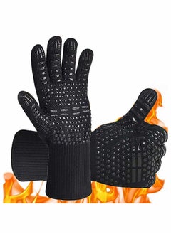 Buy BBQ Gloves, Pizza Oven Accessories, Grilling Gloves Heat Resistant Oven Gloves for BBQ, Grill, Cooking, Baking, Welding, Black (Black, 1 Pair) in Saudi Arabia