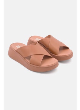 اشتري Women Slip On Flat Form Cross Sandals, Tan في الامارات