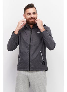 اشتري Men Sportswear Fit Heather Outdoor Windbreaker Jacket, Grey Melange في الامارات