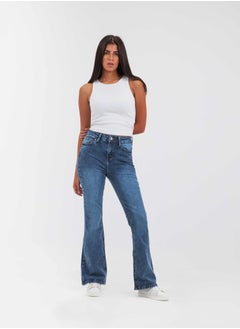 Buy High-Waist Medium Acid Wash Degrade Flared Jeans. in Saudi Arabia