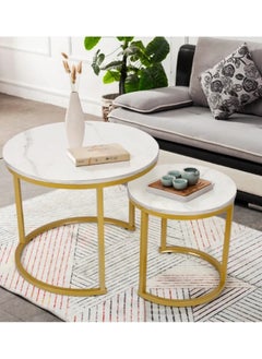 اشتري 2 Round Coffee Table Nest With Metal Frame & Marble Pattern في السعودية