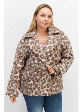 Buy Women Animal Print Notched Collar  Jacket, Brown Combo in UAE