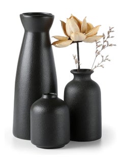 Buy Ceramic Vase Set - 3 Small Vase Decor, Modern Home Decor, Decorative Vase, Pampas Vase, Dried Flower Vase, Living Room, Table Stand, Centerpiece (Black) in UAE