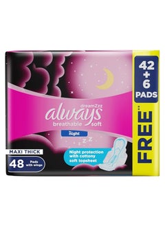 Buy Always Breathable Soft Maxi Thick, Night Sanitary Pads With Wings 48 Pads in UAE