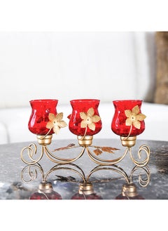 Buy Arianna Votive Holder Floral Holder Decorative Candle Stand Candle Stick Home Decoration Candle Holders For Prayer Room Dining Room Candle Light Dinners 29x11.5x14.5 cm Red/Gold in UAE