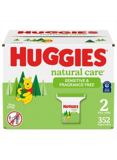 Buy Huggies Natural Care Sensitive Baby Wipes, Unscented, Hypoallergenic, 99% Purified Water, 2 Refill Packs (352 Wipes Total) in UAE