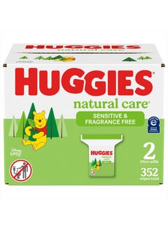 اشتري Huggies Natural Care Sensitive Baby Wipes, Unscented, Hypoallergenic, 99% Purified Water, 2 Refill Packs (352 Wipes Total) في الامارات