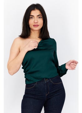 اشتري Women Asymmetric Neckline One Shoulder Shirred Top, Emerald Green في الامارات