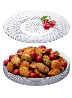 اشتري 10 Pcs Round Serving Platter, Reusable Acrylic Crystal Flan Plate Plastic Tray Clear Round Serving Tray for Food Cake Cookie Fruits Birthday Wedding Party (10 Inch) في الامارات