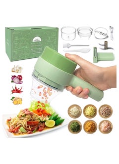 اشتري 4 in 1 Handheld Electric Vegetable Cutter Set, Portable Mini Wireless Food Processor with Brush, Gatling Vegetable Cutter Electric Garlic Chopper for Garlic Pepper Chili Onion Celery في الامارات