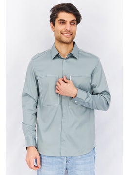 اشتري Men Boxy Fit Solid Long Sleeve Casual Shirt, Sage Blue في السعودية