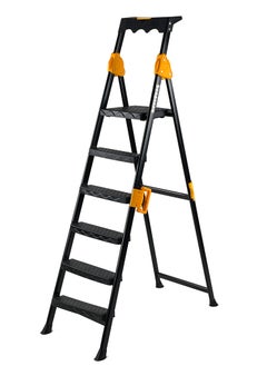 Buy 5+1-Step Foldable Ladder | Durable Aluminum Alloy | Lightweight & Space-Saving Design | Anti-Skid Secure Base | Equipped Tool Rack | Suits Both Home & Professional Needs in UAE