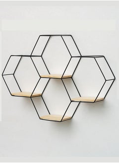 Buy Hexagonal Wall Storage Rack Set – Four Irregularly Shaped Floating Shelves for Living Room and Home Decor (Black) in UAE