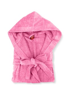 Buy Bathrobe Unisex Adult velour Salerino 100% Cotton 1250 Grams Luxury Feel Premium Look Super Absorbent Quick Dry Hood & Pocket Size Medium Pink Color in UAE