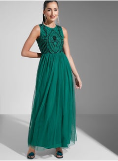 Buy Hadia Ghaleb Embellished Bodice Mesh Dress in Saudi Arabia