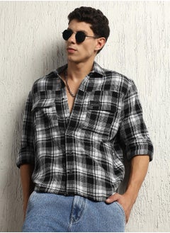 Buy Oversized Cotton Casual Check Waffel Double Pocket Full Sleeve Shirt in UAE