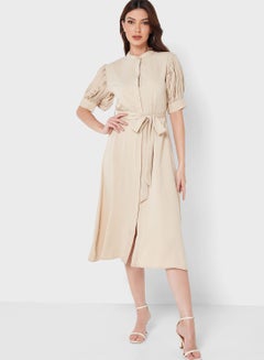 Buy Pleated Puff Sleeve Detail Dress in UAE