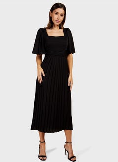 Buy Square Neckline Pleated Midi Dress in Saudi Arabia