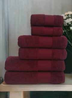 Buy 100% Cotton 6 Piece Hygra Towel Set | Dark Red in Saudi Arabia