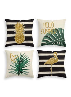 اشتري Throw Pillow Cover, Watercolor Stripes Tropical Plants Throw Pillow Cover, Pineapple Flamingo Monstera Cushion Case for Sofa Couch Set of 4 (45 * 45 cm) في الامارات