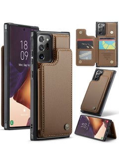 Buy Wallet Case for Samsung Galaxy Note 20 Ultra, Premium Handmade Durable PU Leather Slim Shockproof Case with [Double Magnetic Clasp] [Card Holder] [Kickstand] [RFID Blocking] (Brown) in Egypt