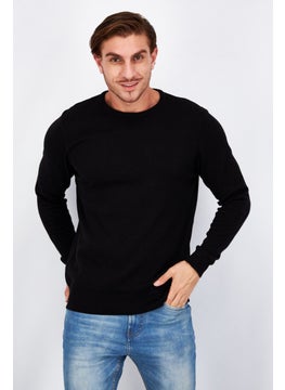 Buy Men Crew Neck Plain Long Sleeves Sweatshirt, Black in UAE