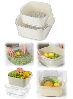 اشتري Kitchen Nesting Colanders Bowl Set 4 in 1 Fruit Vegetable Washing Soaking Storing Basket Large Plastic Food Strainers Basin for Pasta Salad Berry Drain BPA Free Beige في الامارات