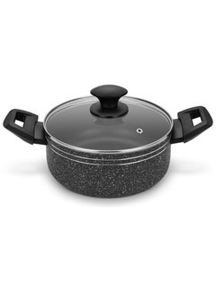 Buy Auroware Non Stick 20cm Casserole with Glass Lid Black Pressed Aluminium Dishwasher safe Durable and Strong Handle Long lasting in UAE