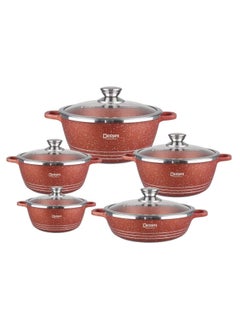 اشتري DESSINI 10-Piece Non Stick Cookware Set Rust Orange Casserole 1x20, Casserole 1x24, Casserole 1x28, Casserole 1x32, Shallow Casserole 1x28cm في الامارات