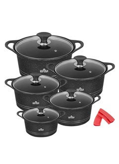 اشتري Sonex Diecast Glory Supreme 12-Piece Cookware Set, Marble Coated, Premium Quality, with Pot Holders, Sizes 3L to 19L, Advanced Korean Diecast Technology, Non-Stick, Dishwasher Safe, Black في الامارات