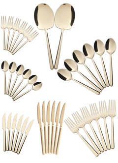 اشتري 38 Pieces Cutlery Set for 6 Person,Pure Stainless Steel,Mirror Polished Set Include Dinner Spoon/Tea Spoon/Dinner Fork/Cake Fork/Dinner Knife/Fruit Knife/Rice Server (SHINE CHAMPAGNE GOLD) في الامارات