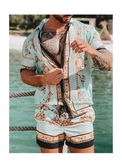 Buy Men's Shirt Casual Loose Shorts Beach Suit in Saudi Arabia