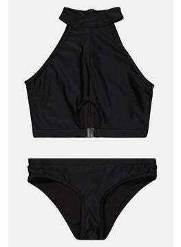 Buy Women 2 Pieces Plain Bikini Top And Bottom Set, Black in UAE