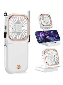 Buy Portable Handheld Fan, Foldable USB Rechargeable Fan for Home Office Outdoor Travel, 3000mAh Power Bank Hands Free Cooling Fan (White) in Saudi Arabia