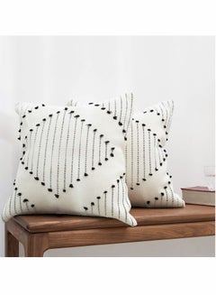اشتري Boho Throw Pillow Covers, 2 Pcs Black and Cream White, Set of 2 Modern Farmhouse Accent Home Decor, Neutral Woven Decorative Pillow Covers for Couch/Bed  18 x 18 Inches, في السعودية