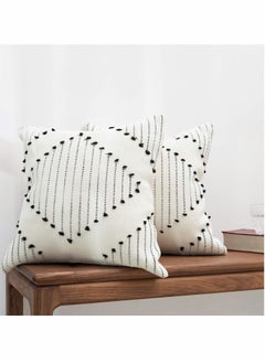 اشتري Boho Throw Pillow Covers, 2 Pcs Black and Cream White, Set of 2 Modern Farmhouse Accent Home Decor, Neutral Woven Decorative Pillow Covers for Couch/Bed  18 x 18 Inches, في الامارات