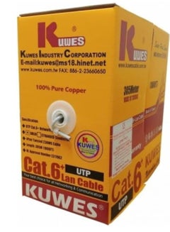 Buy KUWES 100 Meter CAT6 CAT5E Bulk cable, 24 AWG Communication Networking - (UTP) Unshielded-Twisted-Pair Cat 6 Network - 100 Meter Roll-full copper cable Made In Taiwan in UAE